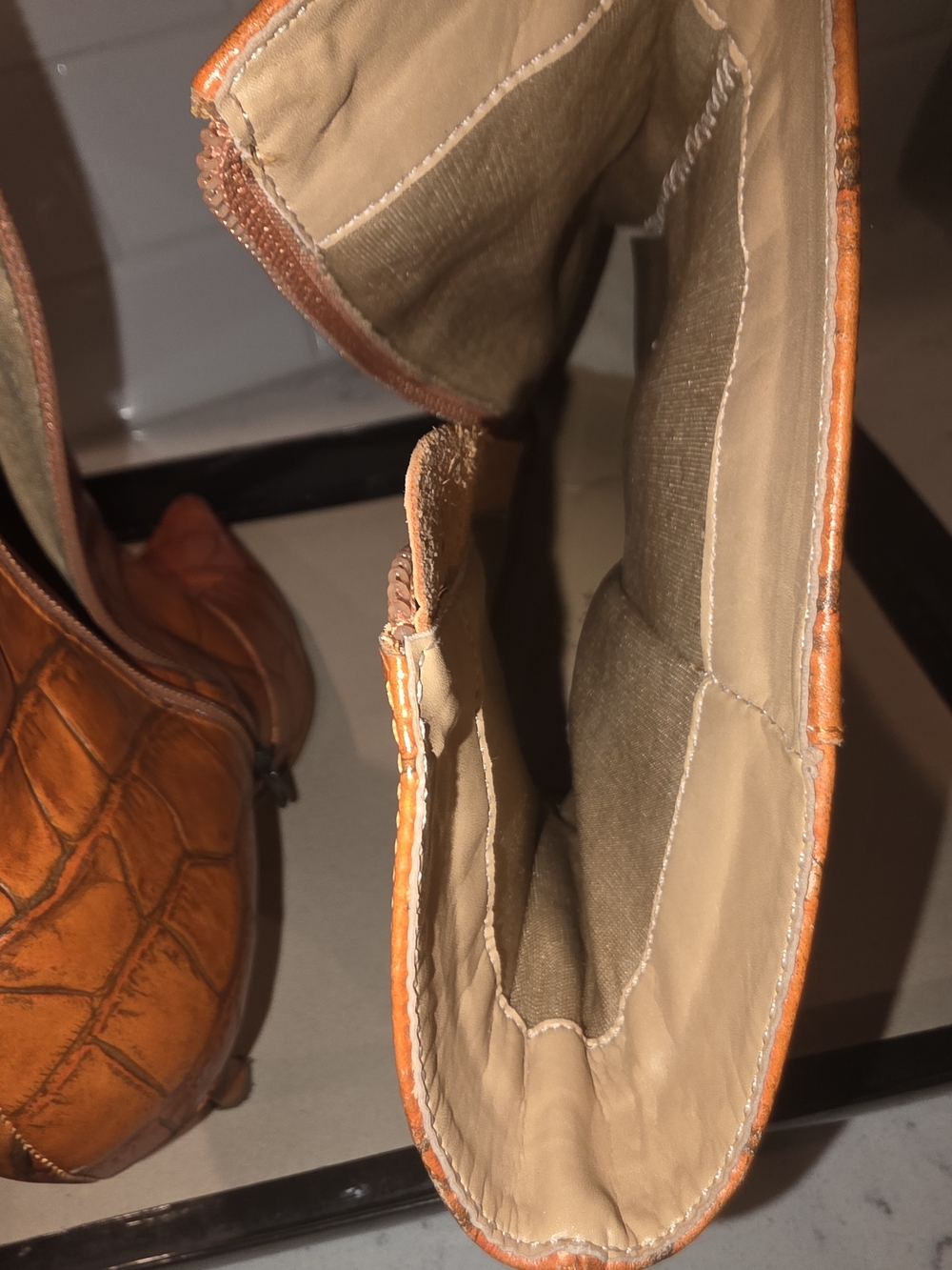 Women's Croc-Embossed Pointed Toe Ankle Boots - Orange - Picture 6 of 8
